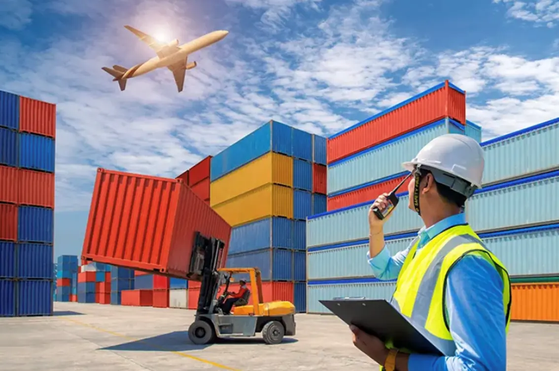 Containerized freight awaiting customs clearance at a regional port